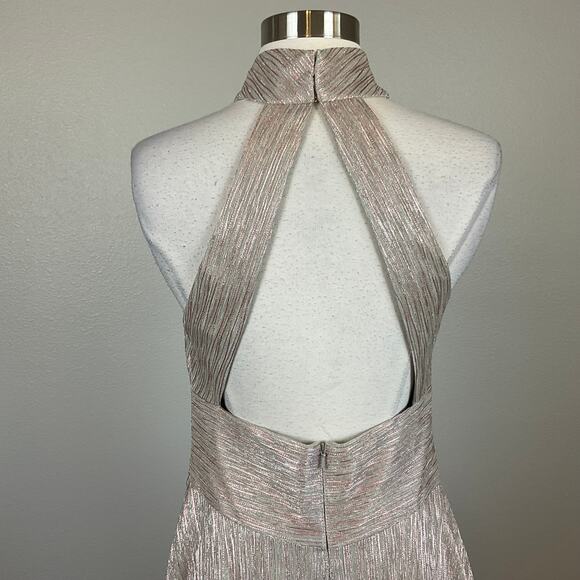 AQUA Women's Formal Dress Size 4 Pink Metallic Backless Long Evening Gown - Picture 8 of 13